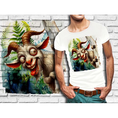 T-Shirt Blanc Homme Animal Drole Chevre Bouc 833