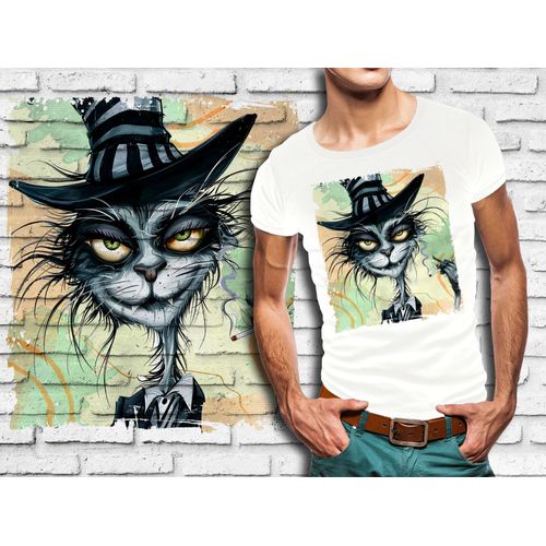 T-Shirt Blanc Homme Chat Dandy Bad Cat Cigarette 708