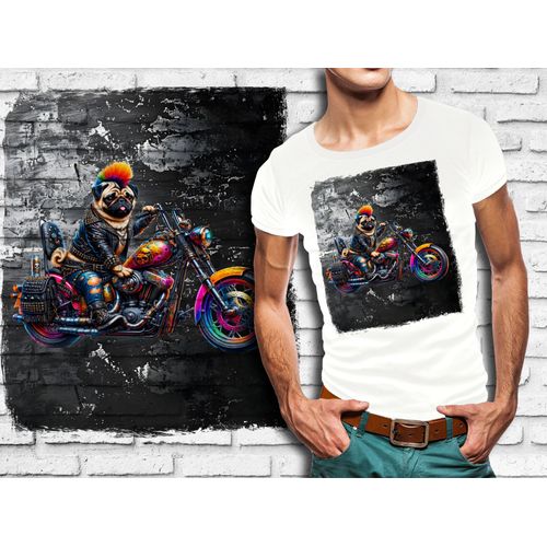 T-Shirt Blanc Homme Animaux Biker Multi Couleurs Bulldog 746