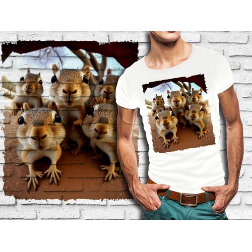 T-Shirt Blanc Homme Groupe Animaux Ecureuils 860