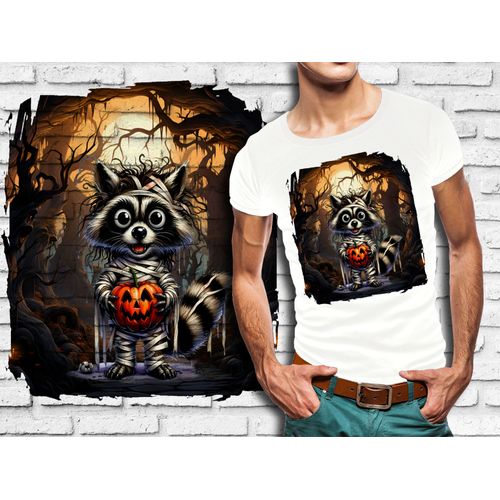 T-Shirt Blanc Homme Animal Fou Raton Laveur Halloween 840