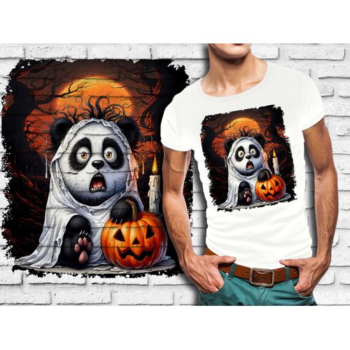 T-Shirt Blanc Homme Animal Fantome Effraye Halloween Panda 879