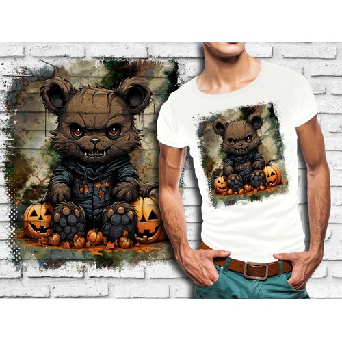 T-Shirt Blanc Homme Ourson Dark Teddy Bear Halloween 766