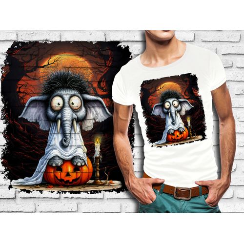 T-Shirt Blanc Homme Animal Fantome Effraye Halloween Elephant 876