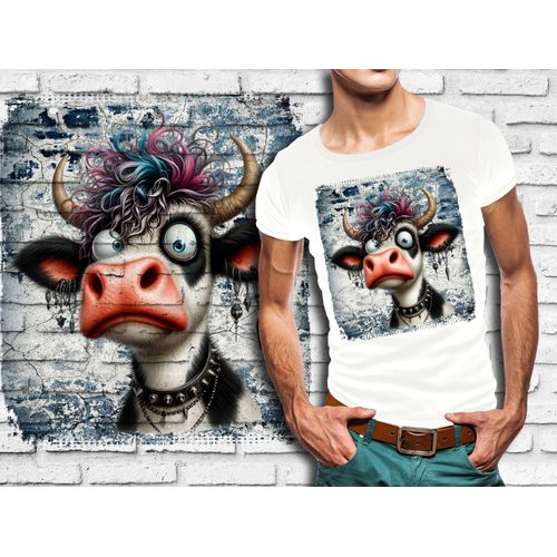T-Shirt Blanc Homme Vache Punk Rock 705