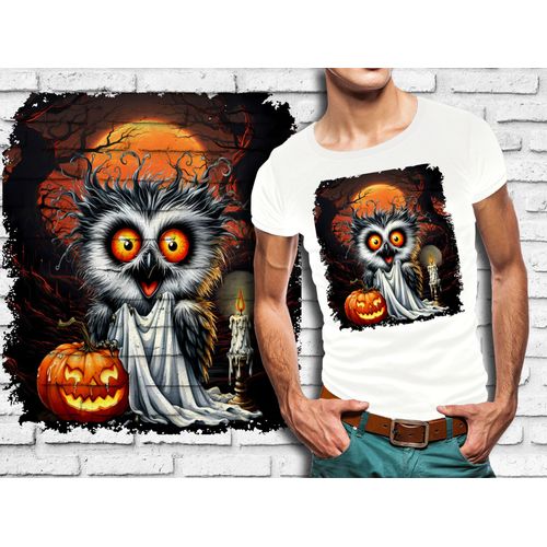 T-Shirt Blanc Homme Animal Fantome Effraye Halloween Chouette 875