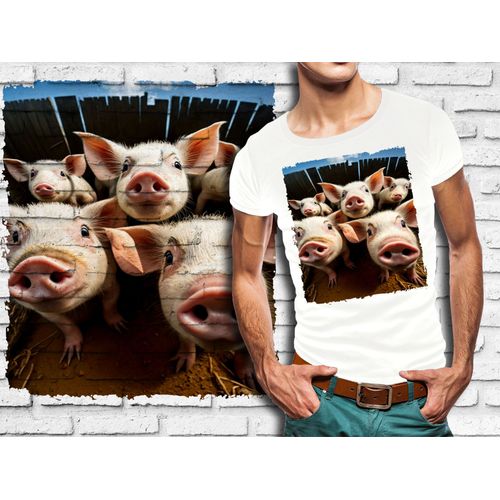T-Shirt Blanc Homme Groupe Animaux Cochons 867