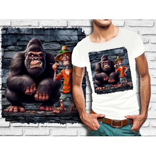 T-Shirt Blanc Homme Humour Singe Drole Destroy Crazy Monkey 779