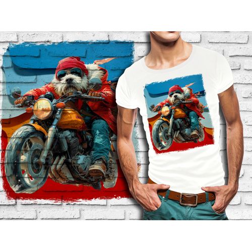 T-Shirt Blanc Homme Chien Biker 717