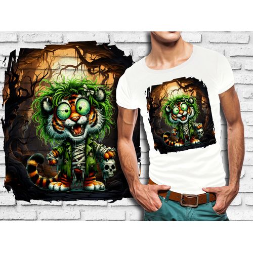 T-Shirt Blanc Homme Animal Fou Tigre Halloween 845