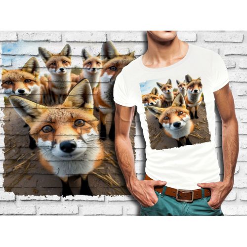 T-Shirt Blanc Homme Groupe Animaux Renards 857