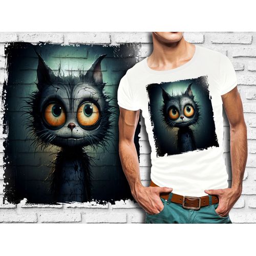 T-Shirt Blanc Homme Style Burton Chat Dark Halloween Bad Cat 810