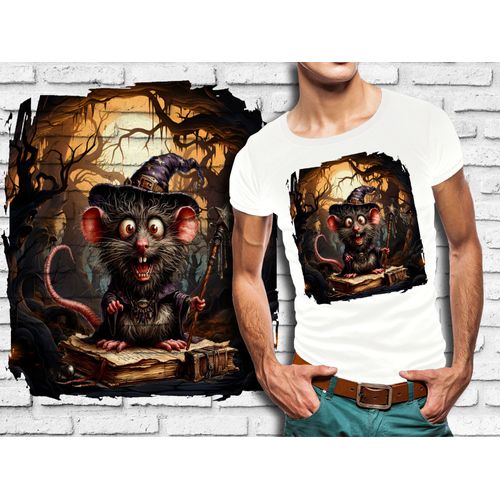 T-Shirt Blanc Homme Animal Fou Rat Halloween 838