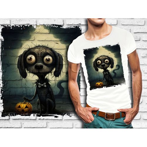 T-Shirt Blanc Homme Style Burton Chien Dark Halloween 721