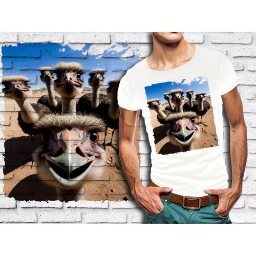 T-Shirt Blanc Homme Groupe Animaux Autruches 858