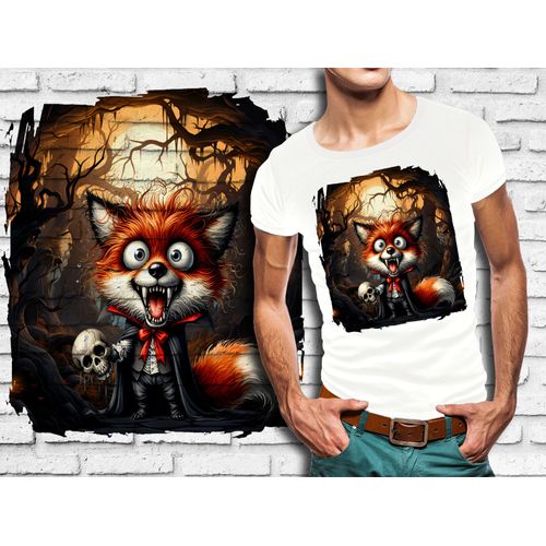 T-Shirt Blanc Homme Animal Fou Renard Halloween 843