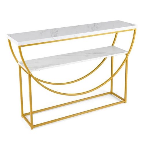 Costway Table Console Effet Marbre À 2 Niveaux - Cadre Métallique Or De Style Scandinave Moderne 120 X 30 X 80,5 Cm (L X L X H)