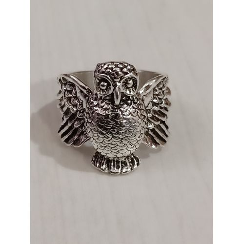 Bague Métal Argenté,Chouette,Taille 21 Mm