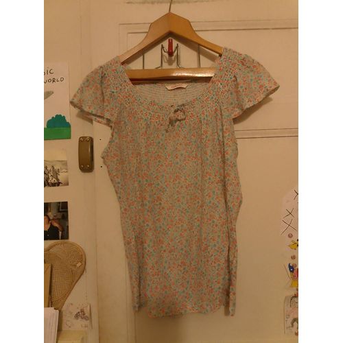Top Blanc Fleurs Colorées 38 M Camaïeu.