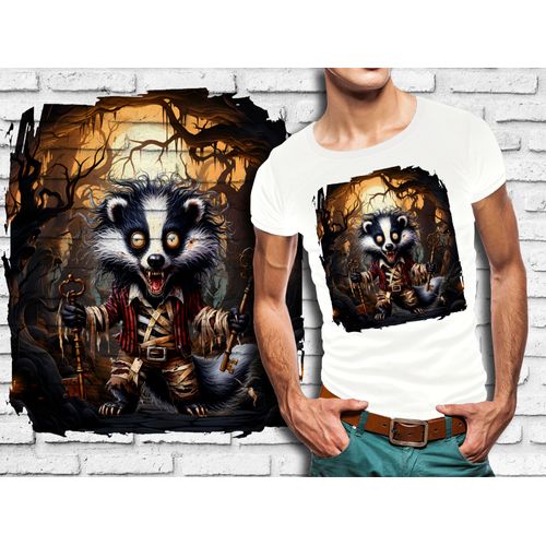 T-Shirt Blanc Homme Animal Fou Putois Halloween 846