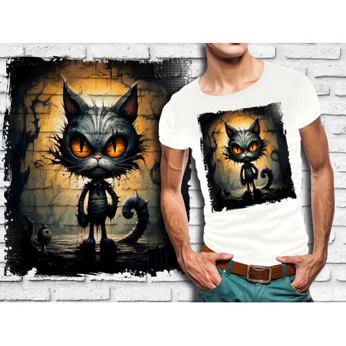 T-Shirt Blanc Homme Style Burton Chat Dark Halloween Bad Cat 806
