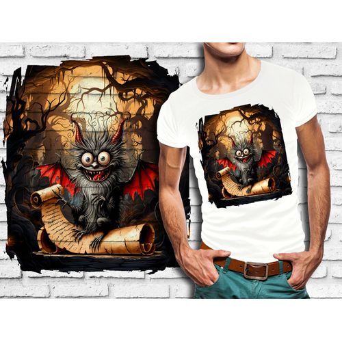 T-Shirt Blanc Homme Animal Fou Chauve Souris Halloween 839