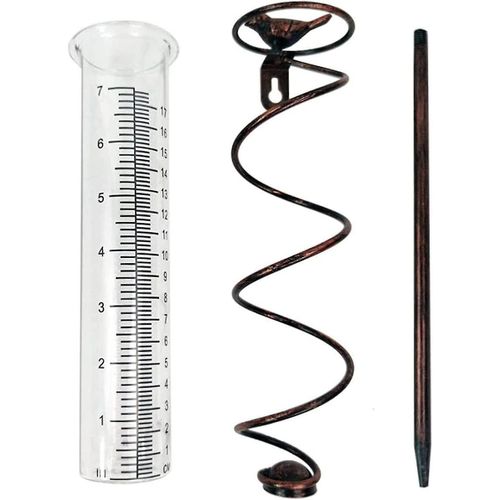 Pluviomètre décoratif, tube en verre en métal en spirale avec figurine d¿oiseau, étanche à l¿eau et à la poussière