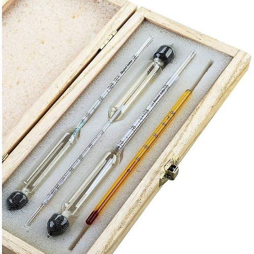 Compteur d¿alcool professionnel de 3 aréomètres avec graduation de 0 à 100% + thermomètre pour mesurer la teneur en alcool de l¿eau-de-vie, du whisky, du vo