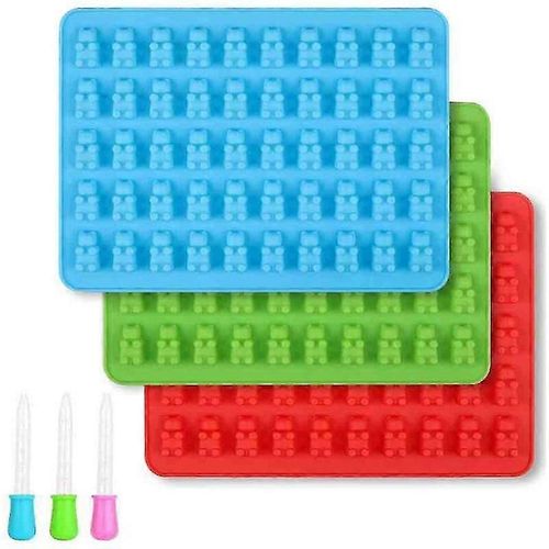 3 Pièces Silicone Candy Mold Silicone Teddy Bear Moules Moules En Silicone Avec Compte-Gouttes Pour Oursons Gommeux, Gelée, Chocolat, Bonbons De Noël Halloween (Bleu