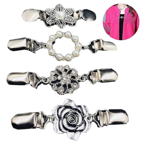 4 Pièces Vintage Pull Châle Clips Rétro Cardigan Col Clips Robe Chemise Broche Clips Pour Femmes Filles Portant, 4 Styles
