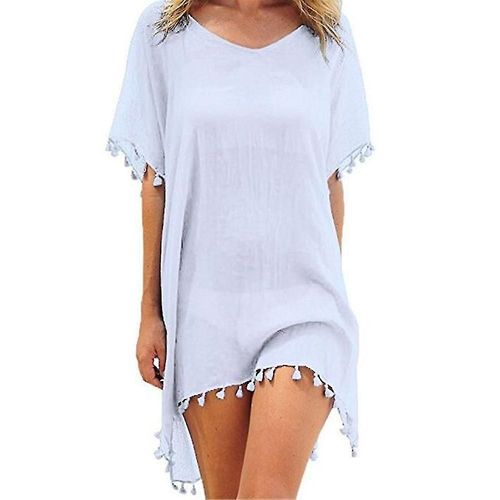 Femmes Plain Manches Courtes Mini Robe Vacances D¿Été Plage Couverture Décontracté Loose Long Tunique Hauts Robes