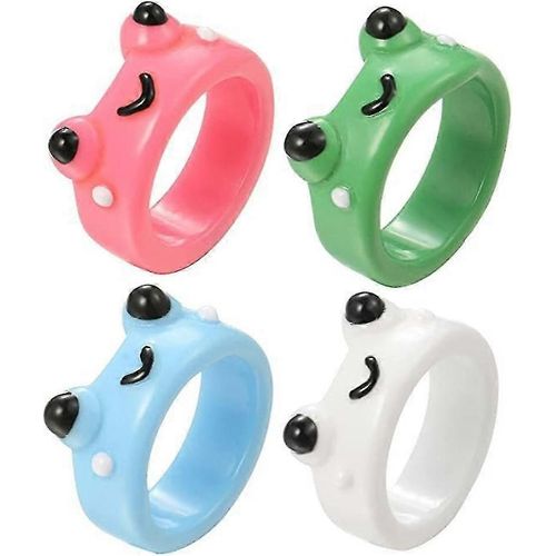 4pcs Bagues De Grenouille Pour Femmecise Argile Résine Acrylique Plastique Argent Chunky Vintage Réglable Matching Set Y2k Bagues Empilables Teen Girls Cool Friendship