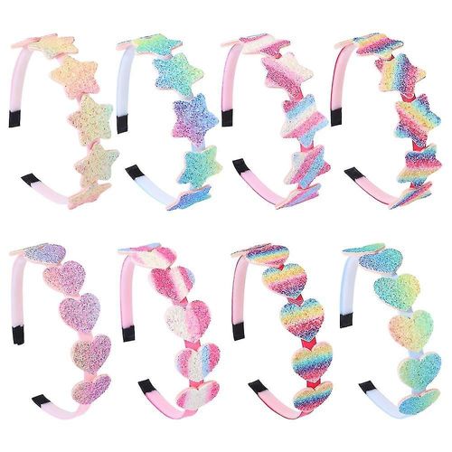 Rainbow Headbands Set Glitter Heart Girls Headbands Rainbow Girls Star Hairbands Glitter Bow Unicorn Hairband