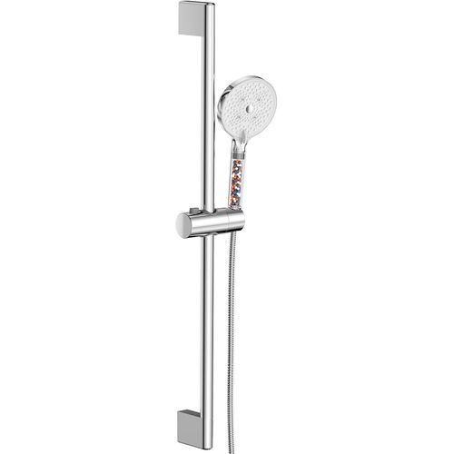 Barre de douche 70 cm avec pommeau de douche, pommeau de douche, pommeau de douche avec tuyau de 1,6 m, système de douche avec filtre, kit de douche pour salle de bain Blanc/chromé