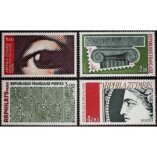 France 1975, Belle Série Complète Neuve** Luxe 4 Timbres Yvert 1830, 1831, 1832, 1833, Exposition Philatélique Arphila 75.