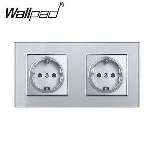 Bloc mural en verre de cristal,argent,prise française,rond,arrière,AC 220V,16a,pologne,belgique,pologne,prise murale avec griffes - Type Double EU Socket