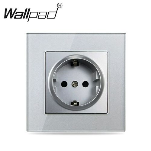 Bloc mural en verre de cristal,argent,prise française,rond,arrière,AC 220V,16a,pologne,belgique,pologne,prise murale avec griffes - Type EU Socket