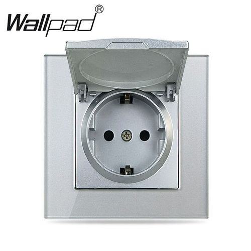 Bloc mural en verre de cristal,argent,prise française,rond,arrière,AC 220V,16a,pologne,belgique,pologne,prise murale avec griffes - Type EU Socket with Cap