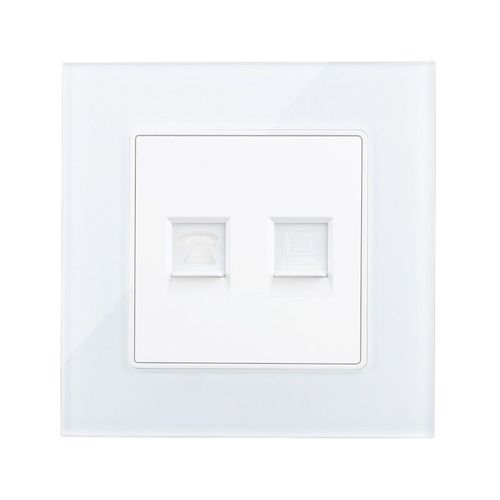 Prise de télévision en verre blanc,RJ45 et Cat3,données d'ordinateur,antenne Satellite,Signal de télévision,téléphone - Type Telephone Computer