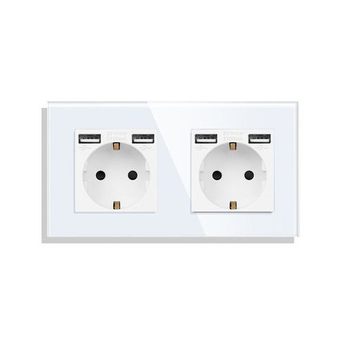 Tuya-Joli d'éclairage intelligent blanc,prise WiFi,panneau en verre cristal,prises murales avec USB,type-c TV Internet CAT6,prise RJ45 - Type Double USB AA socket