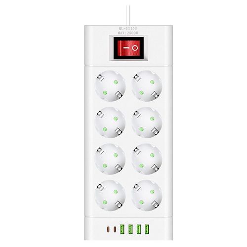 Multiprise UE avec 4 ports USB 2 Type-C,rallonge de prise CC,prise électrique,prise en charge de 8/10 W,électroménager,6,2500 - Type 8 Socket-White