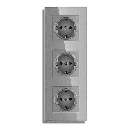 Novski-Prise de courant standard européen,panneau en verre cristal,prise de courant,blanc,gris,noir,sortie de groupe 2,3,4/5,16A - Type 3 grey socket #A