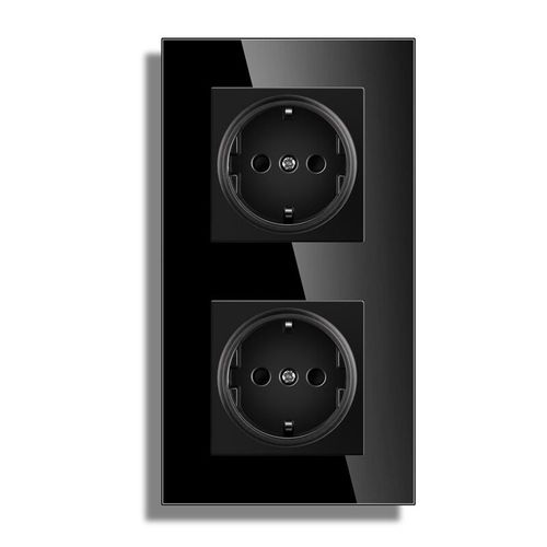 Novski-Prise de courant standard européen,panneau en verre cristal,prise de courant,blanc,gris,noir,sortie de groupe 2,3,4/5,16A - Type 2 black socket