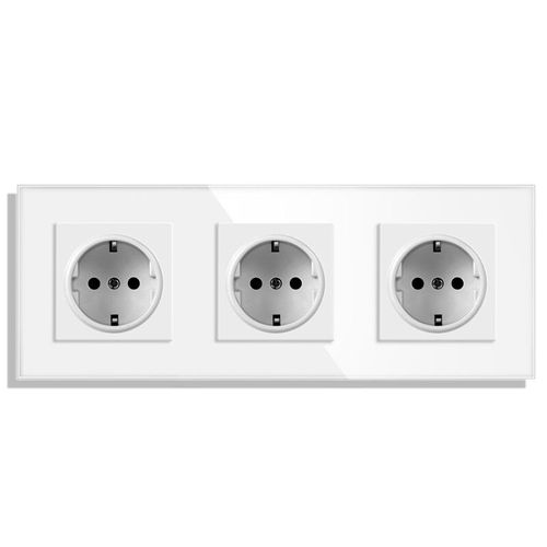 Novski-Prise de courant standard européen,panneau en verre cristal,prise de courant,blanc,gris,noir,sortie de groupe 2,3,4/5,16A - Type 3 white socket #B