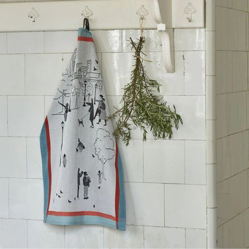 Torchon De Cuisine 50x70 Cm Coton Central Park Blanc Bleu