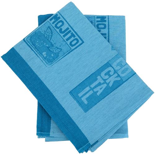 Lot De 2 Torchons De Cuisine Toile Drink 50x70 Cm Bleu