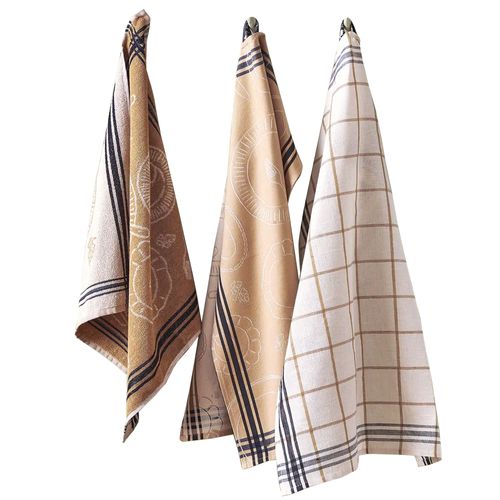 Trio De Torchon De Cuisine 50x70 Et 50x50 Cm Coton Et Lin A Table Beige Naturel