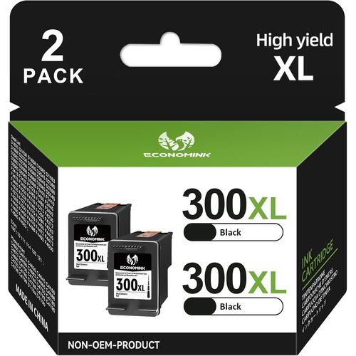 300XL Cartouche d'encre Remanufacturées pour HP 300 XL Noir pour PhotoSmart C4680 C4780 DeskJet F4280 F4580 F2480 F2400 F2420 F4500 Envy 120 100 114 110 Imprimante (2-Pack)