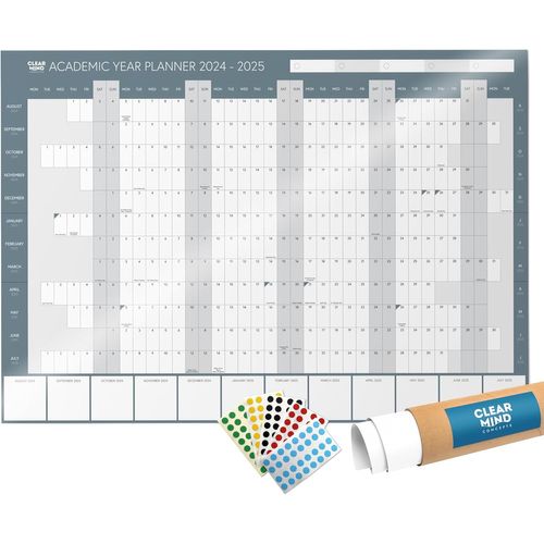Agenda Mural Année Académique 2024-2025 Calendrier D'étude Plastifié A1 Pour Étudiants Et Enseignants Avec Planification Mensuelle Et Codes Couleurs