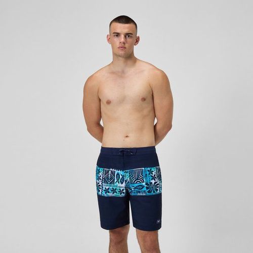 Short De Bain Bondi Imprimé 50 Cm, Hommes, Bleu Marine/Bleu